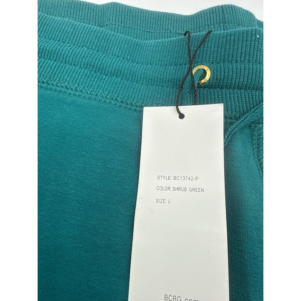 BCBGMaxAzria Women Shrub Green Peacock Graphic Wide Leg Sweatpants BC13742-P L - Picture 4 of 7
